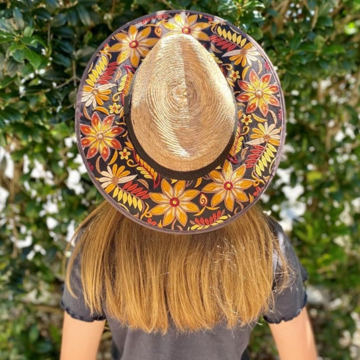 Mexican Artisanal Hat Embroidered Floral Fedora Style - 