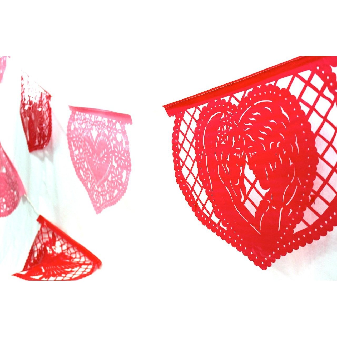Mexican Bunting - Papel Picado Hearts Love (Red & Pink) - Colours of Mexico