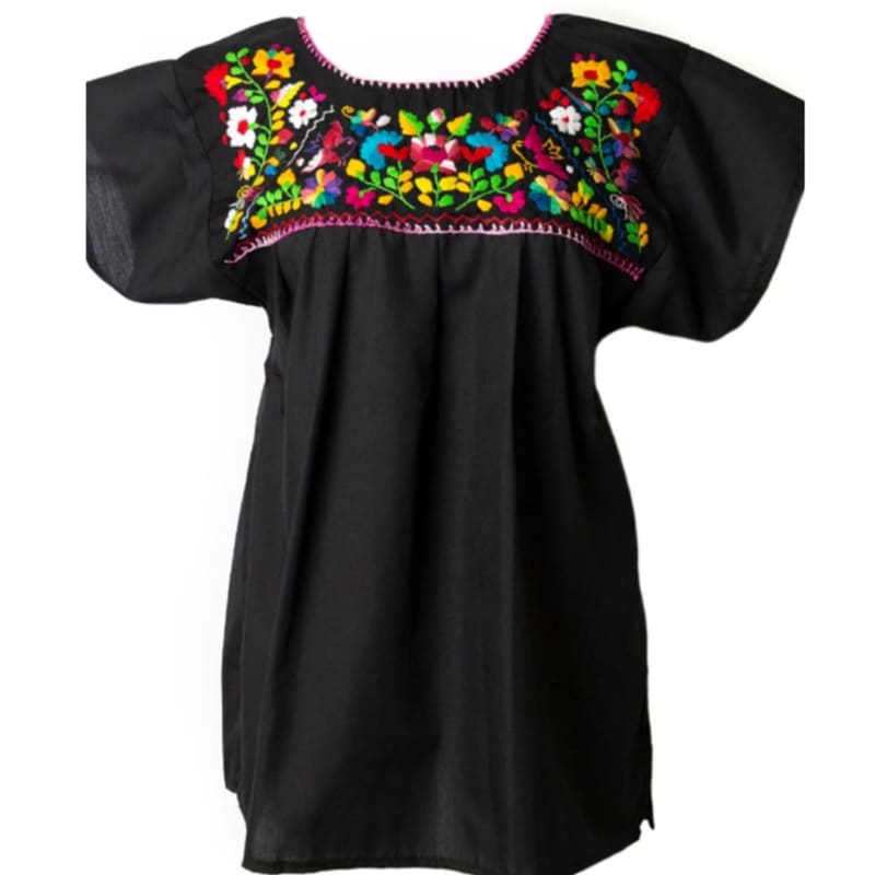 Mexican Embroidered Peasant Top Black - Blouse