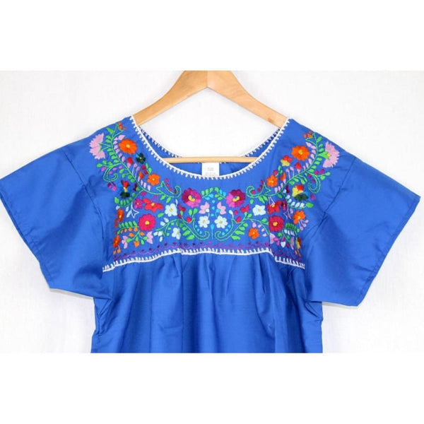 Mexican Embroidered Peasant Top Blue - Colours of Mexico