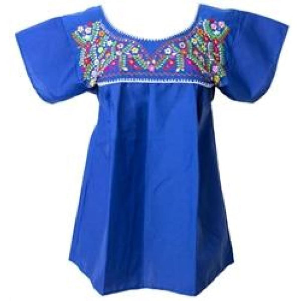 Mexican Embroidered Peasant Top Blue - Blouse