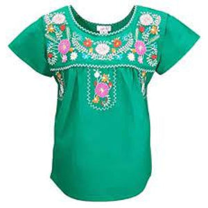 Mexican Embroidered Peasant Top Emerald - Blouse