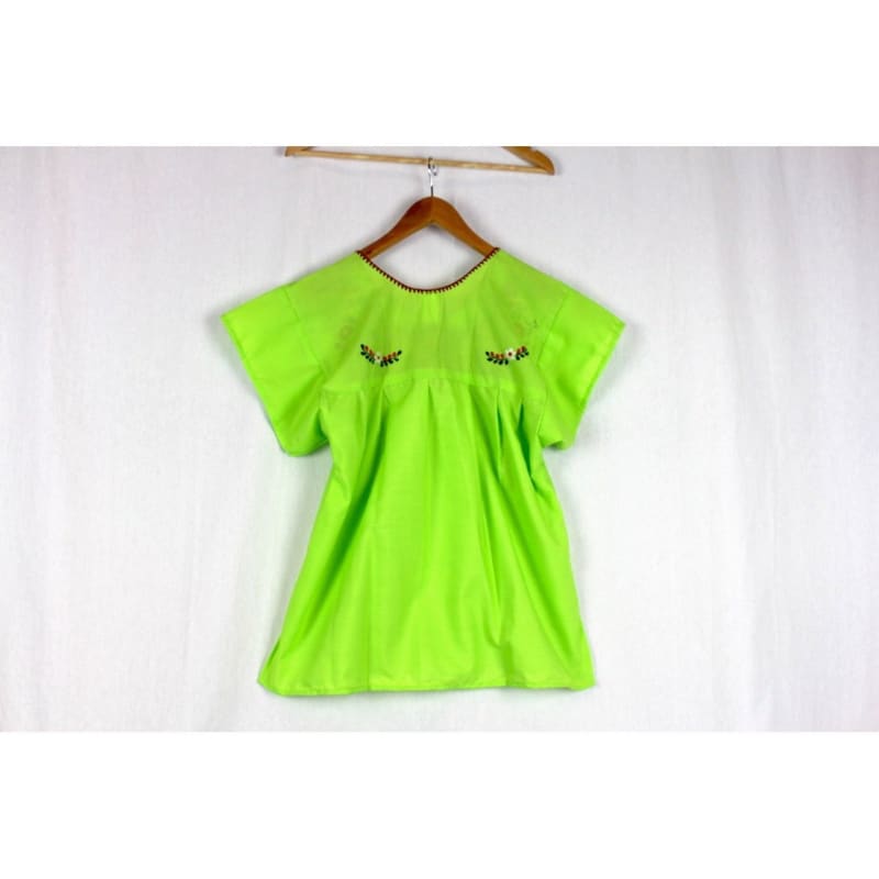 Mexican Embroidered Peasant Top Lime - Colours of Mexico