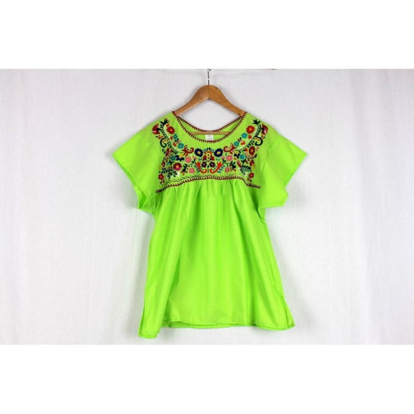 Mexican Embroidered Peasant Top Lime - Colours of Mexico