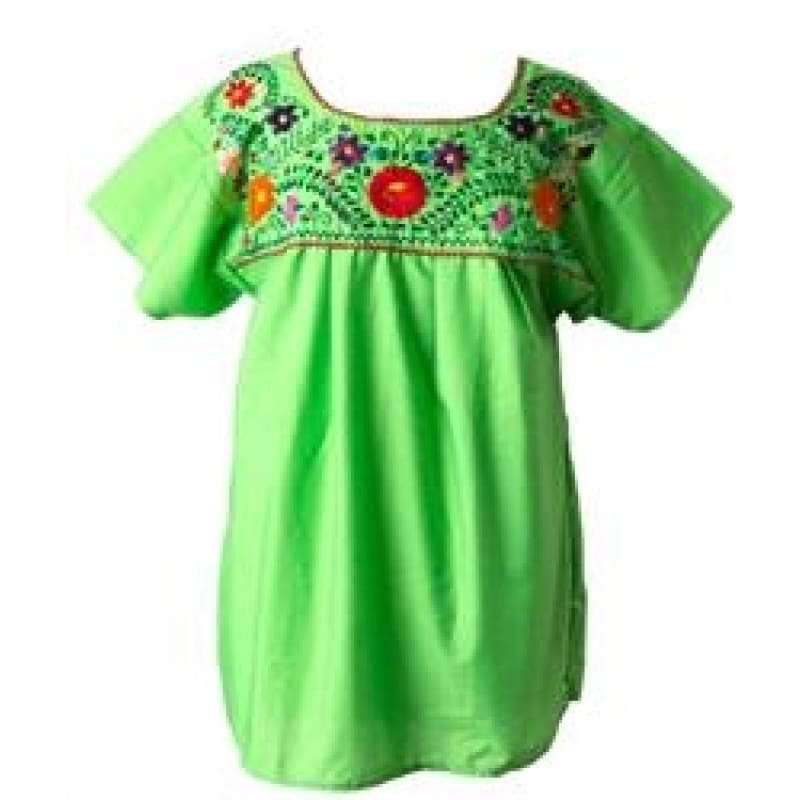 Mexican Embroidered Peasant Top Lime - Blouse