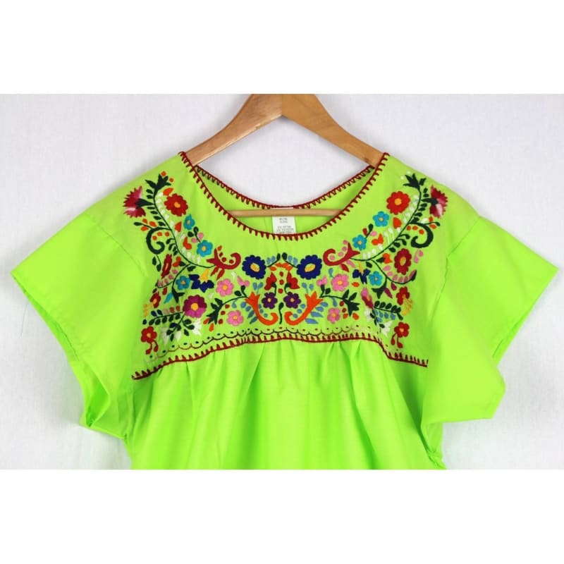 Mexican Embroidered Peasant Top Lime - Colours of Mexico