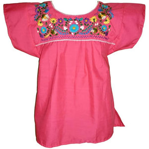 Mexican Embroidered Peasant Top Pink - Blouse