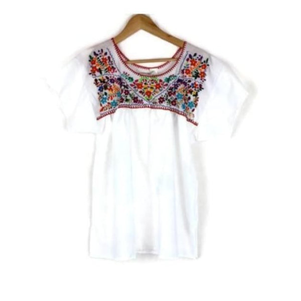 Mexican Embroidered Peasant Top White - Colours of Mexico