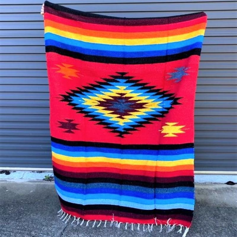 Mexican Floor Rug Aztec design Multicoloured: Red - Floor 