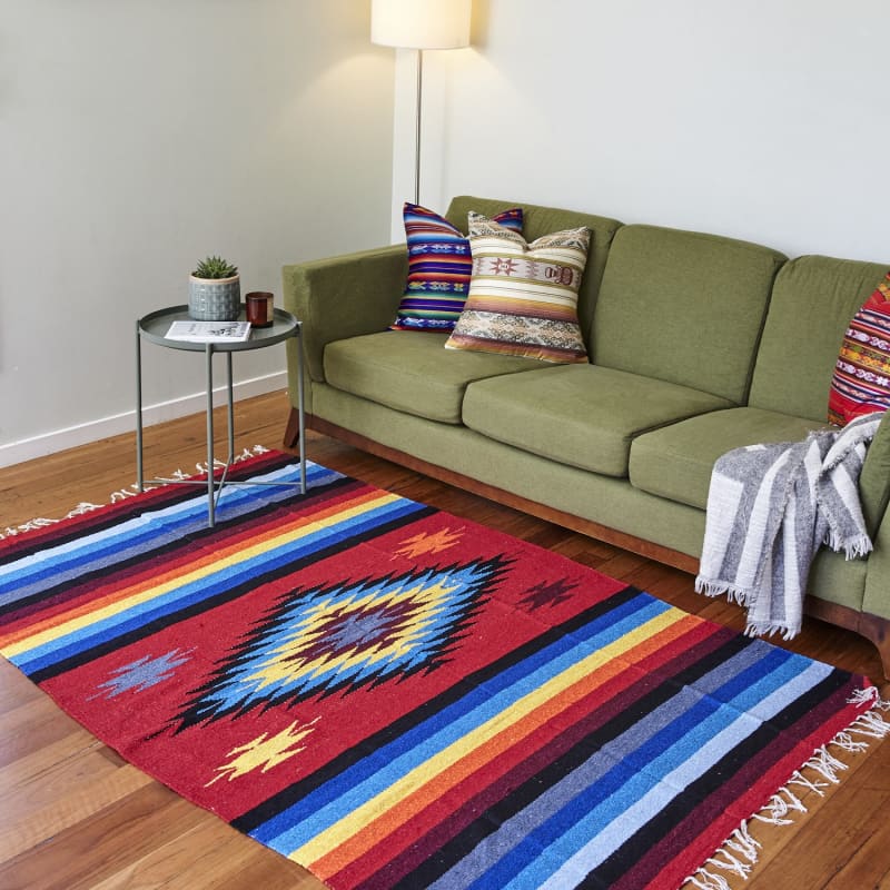 Mexican Floor Rug Aztec design Multicoloured: Red - Floor 