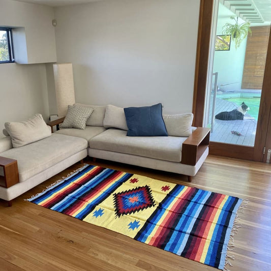 Mexican Floor Rug Aztec design Multicoloured: Yellow - Floor