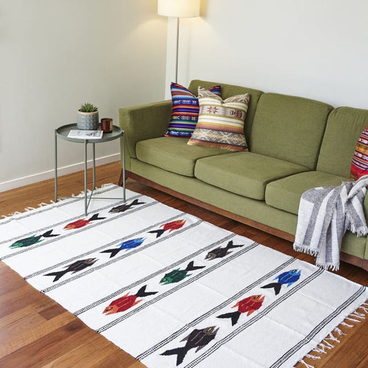 Mexican Floor Rug Fish - White - Floor Rug