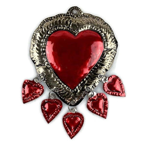 Mexican Heart with Hanging Hearts Tin Hand painted - Tin