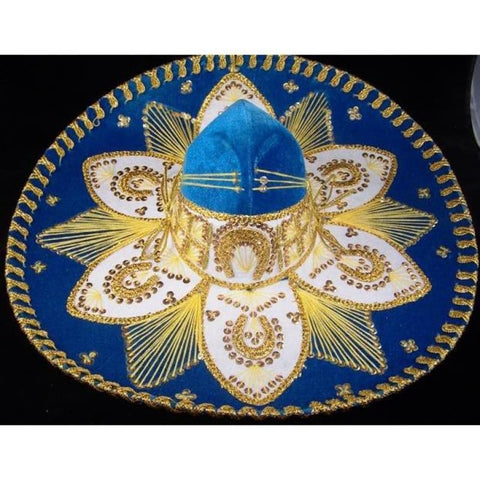 Mexican Mariachi Hat Sombrero Baby Blue & Gold - sombrero