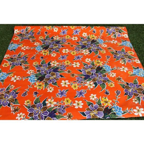 Mexican Oilcloth Fabric Orange Hibiscus Flowers - Colours of Mexico