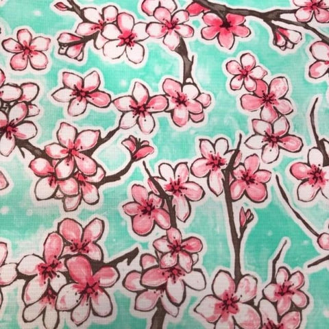 Mexican Oilcloth Fabric Sakura Japanese Flowers - oilcloth
