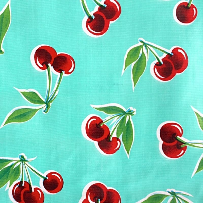 Mexican Oilcloth Fabric Turquoise Cherries - Colours of Mexico