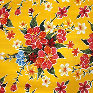 Mexican Oilcloth Fabric Yellow Hibiscus Flowers - Colours of Mexico