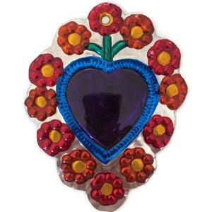 Mexican Tin Hearts - Big Flowers Around