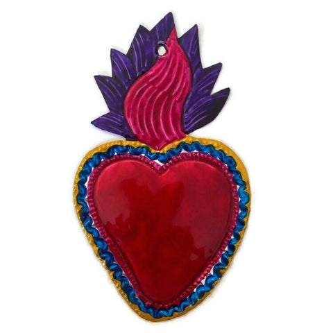 Mexican Tin Hearts - Big Heart with Flame