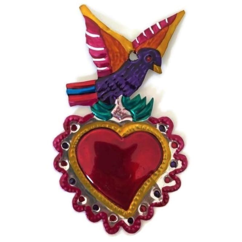 Mexican Tin Hearts - Bird on top - Tin Hearts
