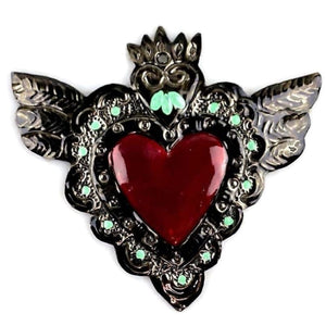 Mexican Tin Hearts - Hand Painted Heart with Wings - Tin 
