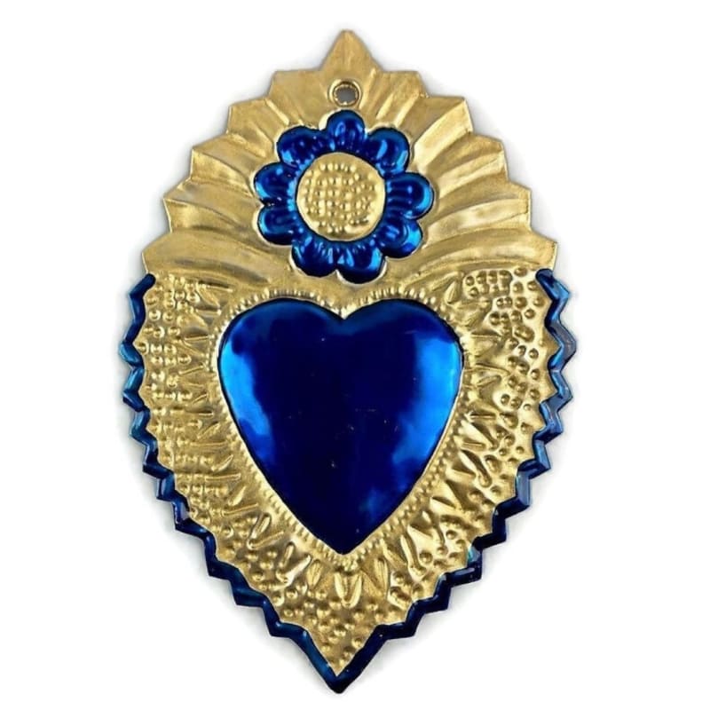 Mexican Tin Hearts - in Blue & Golden Theme - Tin Hearts