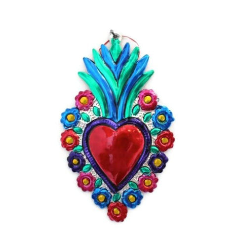 Mexican Tin Hearts - with flowers around - Colours of Mexico