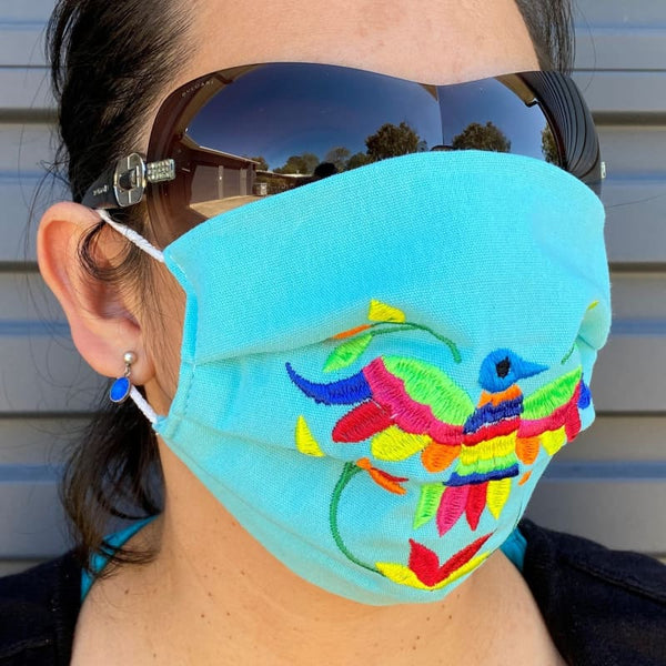NEW: Embroided Reusable Mask - Made in Mexico - turquoise - 