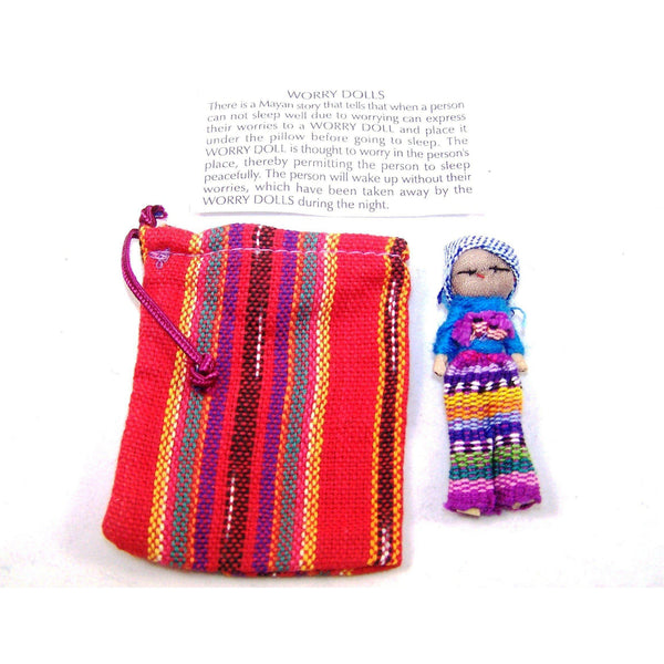 One Large Worry Doll in a Textile Pouch - Colours of Mexico