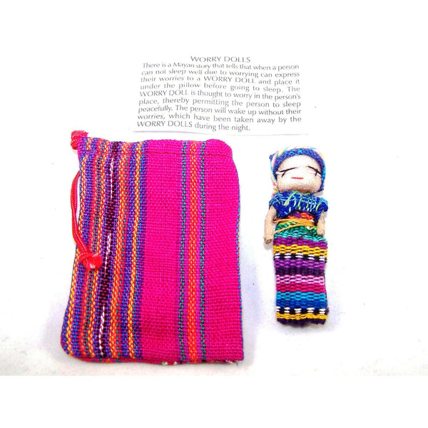 One Large Worry Doll in a Textile Pouch - Colours of Mexico
