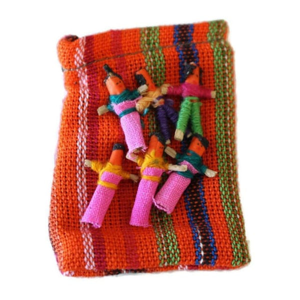 (Six) Mini Worry Dolls In A Textile Pouch - Colours of Mexico
