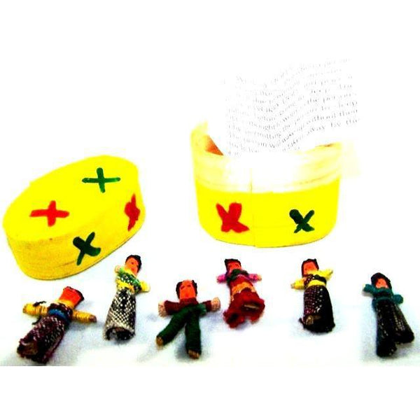 (Six) Mini Worry Dolls In A Traditional Wooden Box - Colours of Mexico