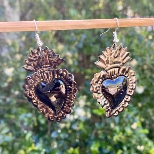 Tin Heart Oaxaca Earrings: Black