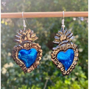 Tin Heart Oaxaca Earrings: Blue