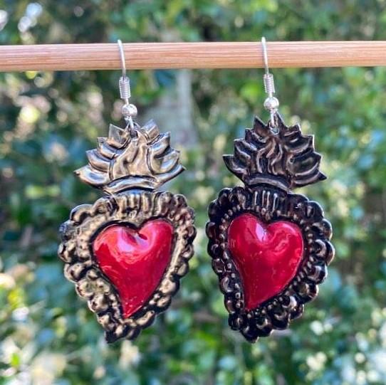 Tin Heart Oaxaca Earrings: Red
