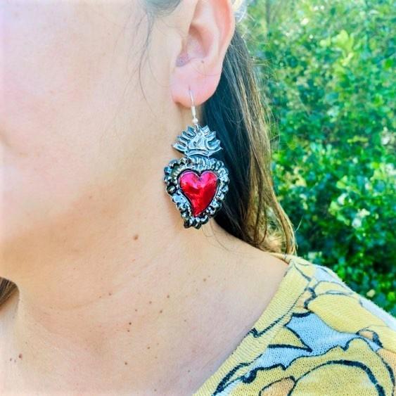 Tin Heart Oaxaca Earrings: Red