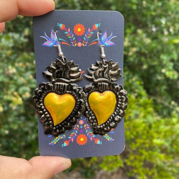 Tin Heart Oaxaca Earrings: Yellow