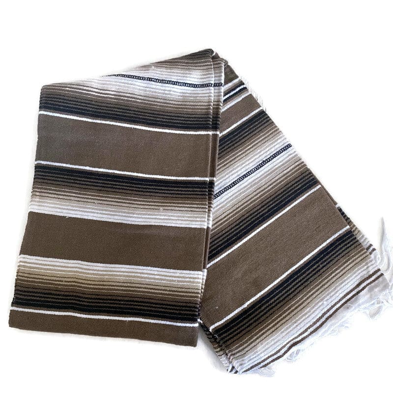 Two Tone Almond Brown Mexican Sarape Blanket - sarape