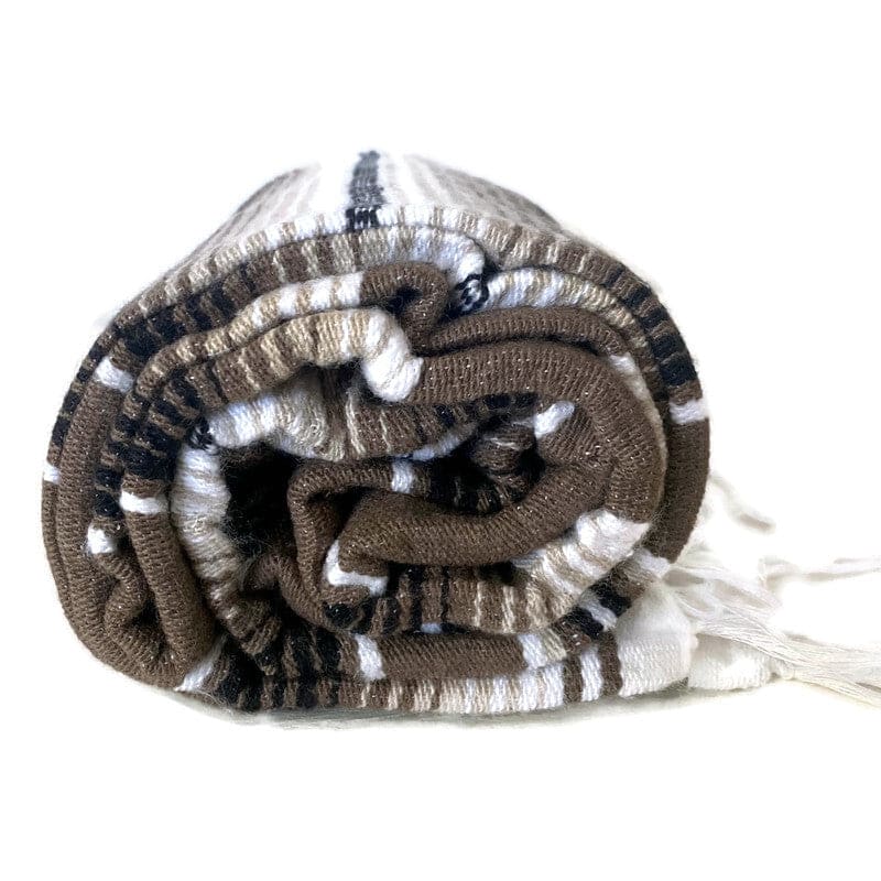Two Tone Almond Brown Mexican Sarape Blanket - sarape