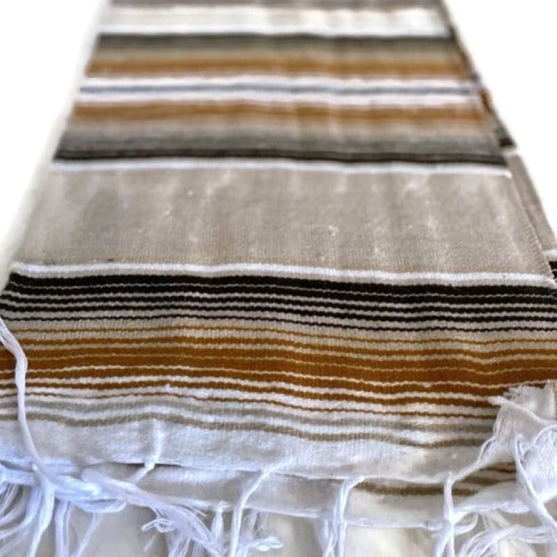 Two Tone Caramel Mexican Sarape Blanket - sarape